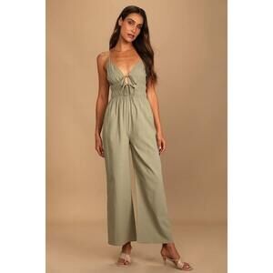 Lulus More Adventurous Green Keyhole Sleeveless Wide-leg Jumpsuit - Size XL